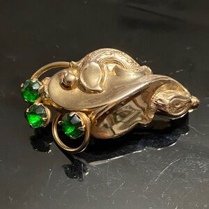 Vintage 1940’s Harry Iskin Gold Brooch with Green Rhinestones